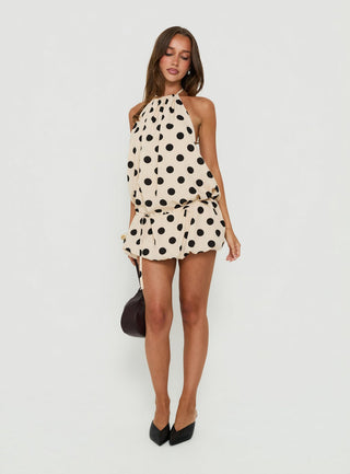When In Rome Drop Waist Mini Dress White / Black Polka Dot