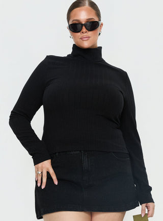 Enisa High Neck Long Sleeve Top Black Curve