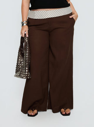 Past Life Fold Over Waistband Pant Brown  Stripe Curve