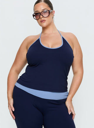 Kobee Jersey Halter Top Navy  Light Blue Curve