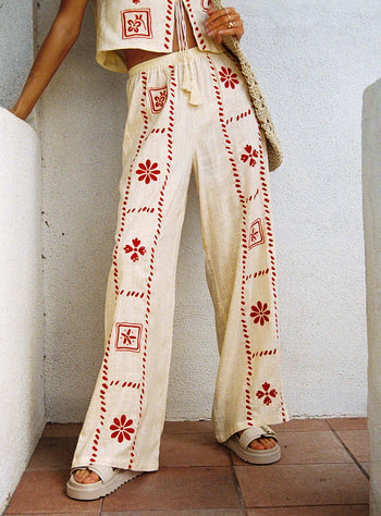 Grazia Pants Cream  Red
