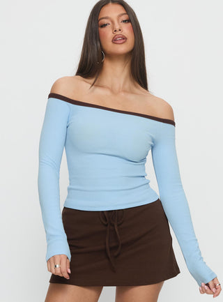 Baseline Off Shoulder Top Blue  Brown