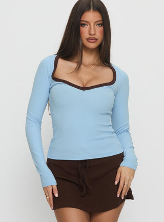 Baseline V Neck Long Sleeve Top Blue  Brown
