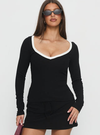 Baseline V Neck Long Sleeve Top Black  White