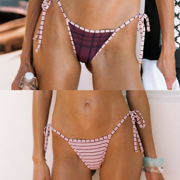 Beasley Reversible Tie Side Bikini Bottoms Pink Check / Stripe