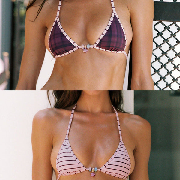 Blaylock Reversible Triangle Bikini Top Pink Check / Stripe