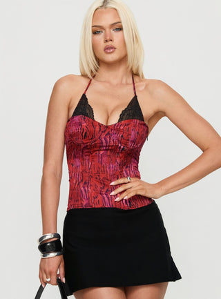 Joylene Lace Up Corset Red  Black