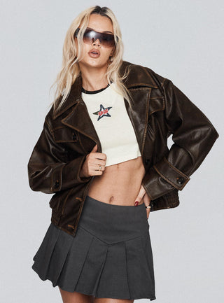 Nicolie Faux Leather Jacket Vintage Washed Brown