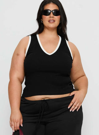 Baseline V Neck Rib Tank Top Black  White Curve