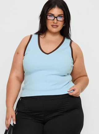 Baseline V Neck Rib Tank Top Blue  Brown Curve
