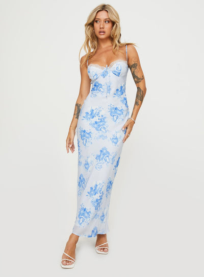 Hamri Maxi Dress White  Blue Floral