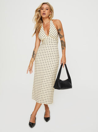 Kimbelle Halter Maxi Dress Cream  Polka Dot