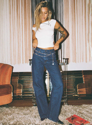 Top Model Low Rise Straight Leg Jeans Dark Denim