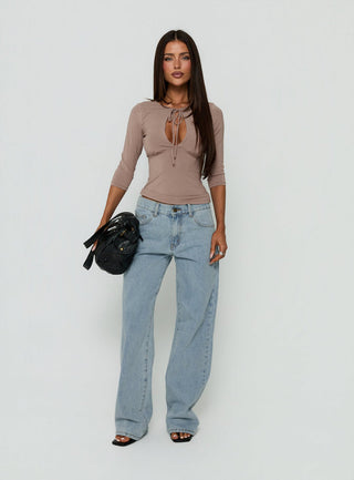 Yemina Keyhole 3/4 Sleeve Top Mushroom