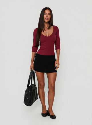 Baseline Rib V Neck 3/4 Sleeve Top Cherry Lacquer