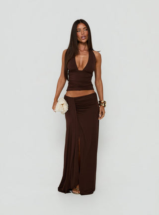 Keerah Ruched Maxi Skirt Brown