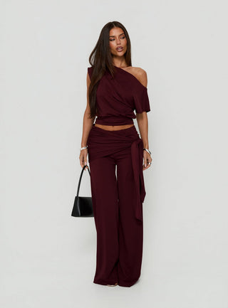 Hadlia Off Shoulder Top Burgundy