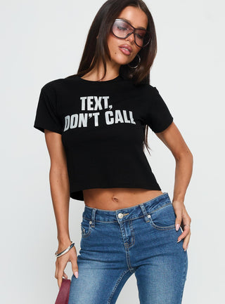 Text, Dont Call Shimmer Graphic Top Black