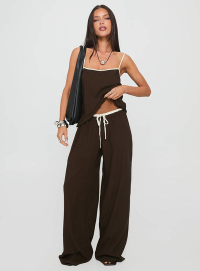 Nolei Contrast Pants Set Chocolate  White