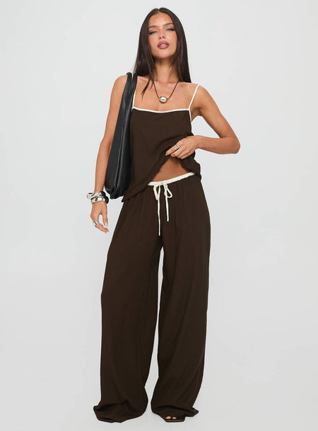 Nolei Contrast Pants Set Chocolate  White