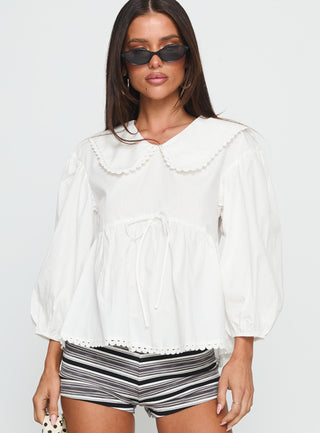 Narelle Deep Collar Blouse Top White