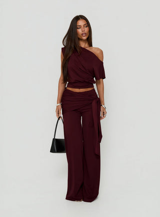 Hadlia Tie Waist Pants Burgundy