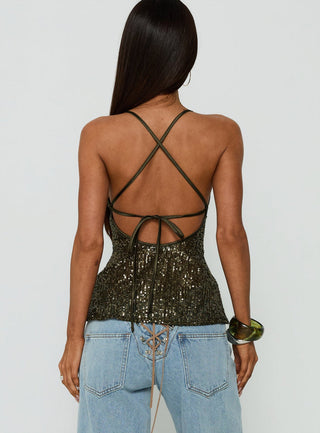 Opaline Sequin Cami Top Green