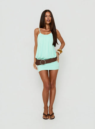 Imeria Ruched Scoop Slouchy Mini Dress Turquoise