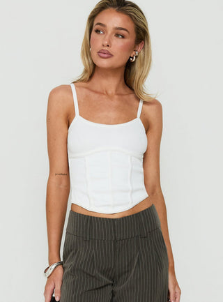 Clarenzia Ribbed Corset Top White