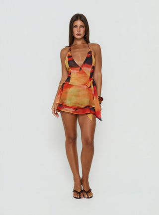 Two Tides Halter Wrap Mini Dress Sunset