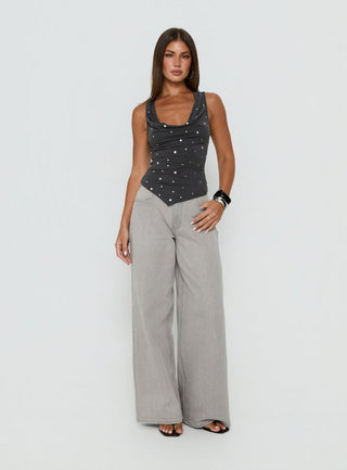 Quiet Confidence Studded Cowl Neck Top Grey