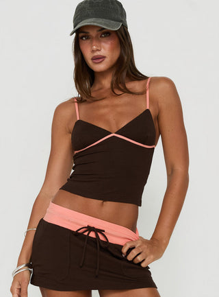 Janaye V Neck Tank Brown / Coral