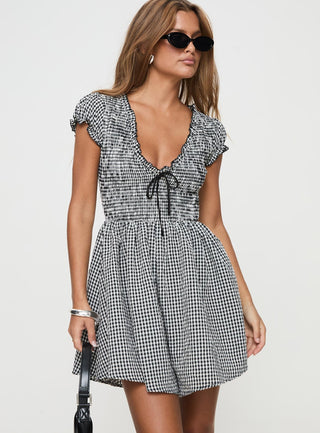 Wescott Gingham Romper Black  White Tall