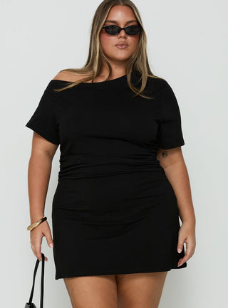 Avriana Off Shoulder T-Shirt Mini Dress Black Curve
