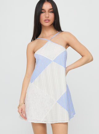 Rivena Arrowhead Mini Dress Blue  White