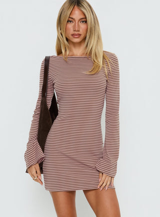 Bryanna Long Sleeve Mini Dress Pink  Brown
