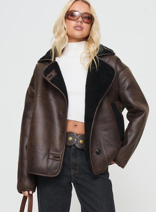 Nunez Faux Leather Jacket Washed Brown  Black