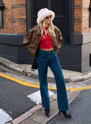Top Model Low Rise Straight Leg Jeans Dark Denim