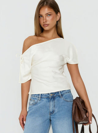 Faisa Off Shoulder Satin Top Cream