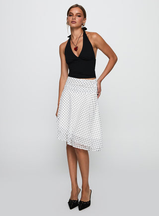 Evanescence Asymmetrical Midi Skirt White  Polka Dot