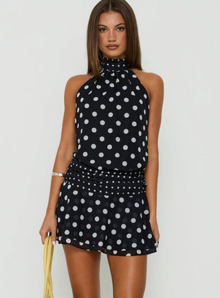 Pure Attraction High Neck Playsuit Black Polka Dot