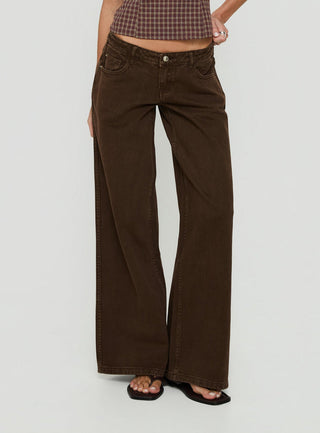 Picco Ultra Low Rise Wide Leg Jeans Brown