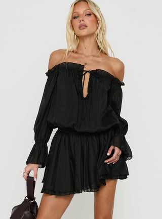 Zarevia Off Shoulder Long Sleeve Mini Dress Black