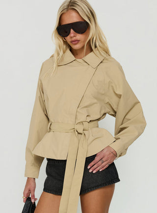 Ranique Tie Waist Cropped Trench Coat Beige
