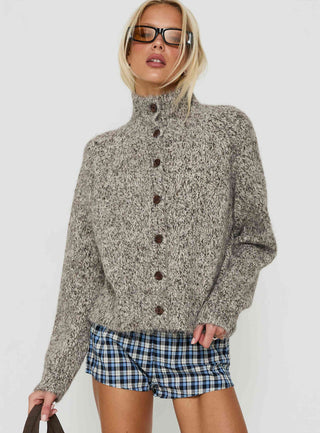 Faida Funnel Neck Knit Sweater Brown Speckle