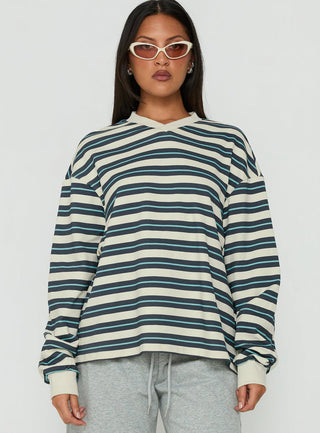 Opollo V Neck Jumper Blue Multi Stripe
