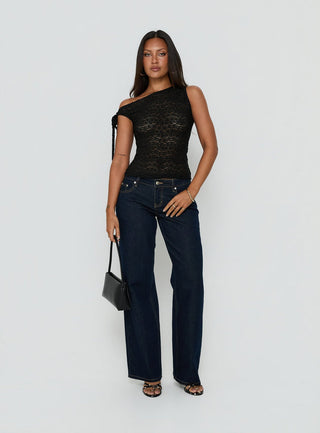 Eyla Sheer One Shoulder Top Black