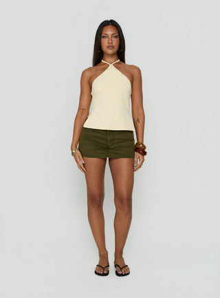 Eiva Arrowneck Button Detail Top Lemon