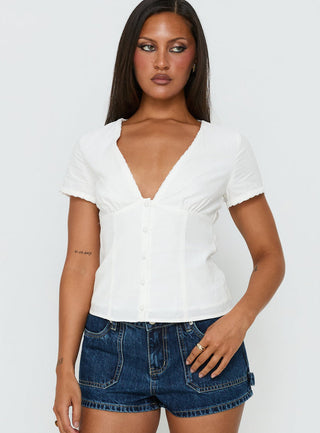 Small Fortune Lace Trim Short Sleeve Blouse Top White