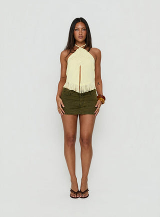 Junaya Arrowneck Fringe Detail Top Lemon